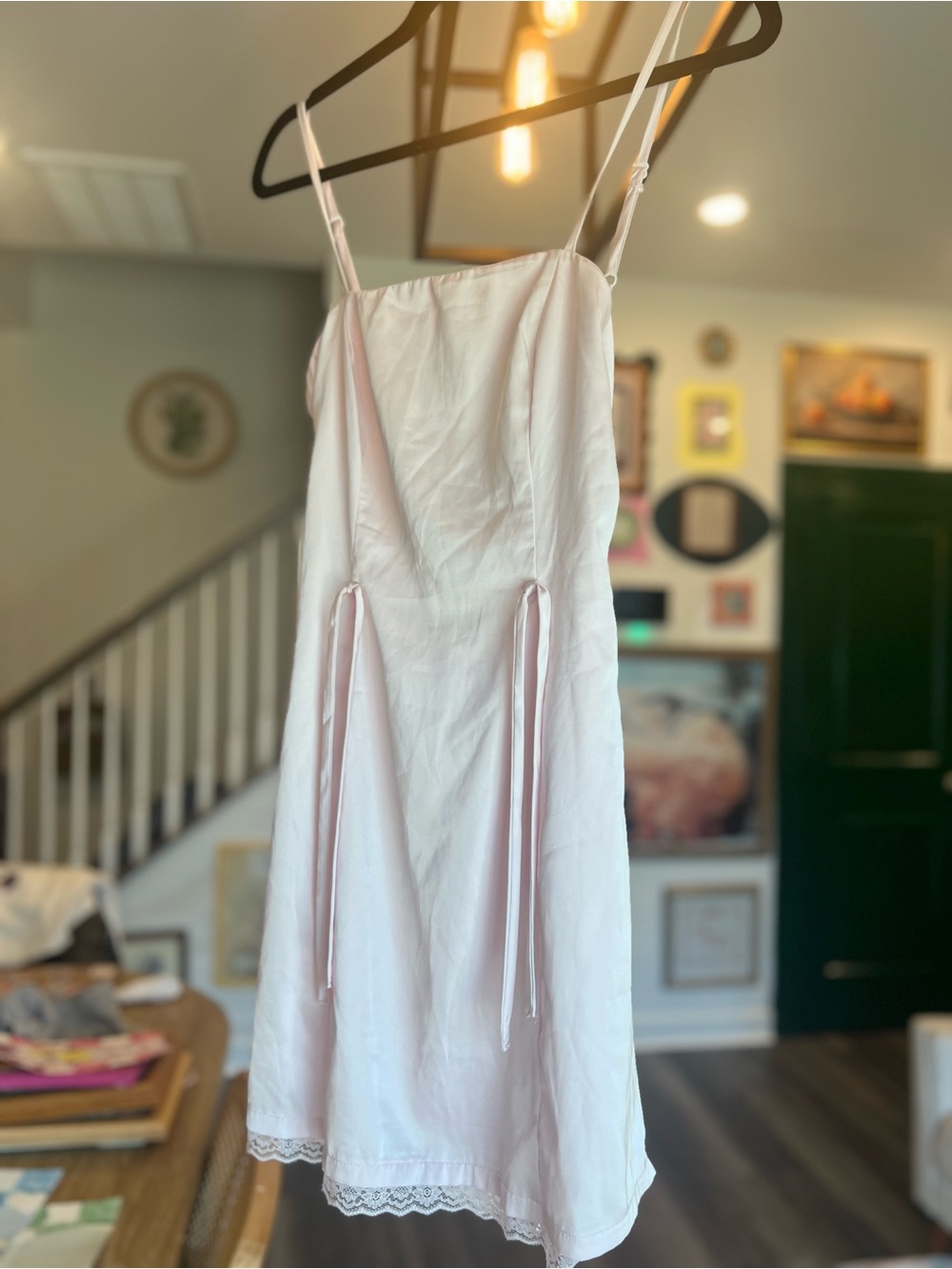 Source Unknown Pale Pink Lace-Trim Mini Slip Dress with Side Ties